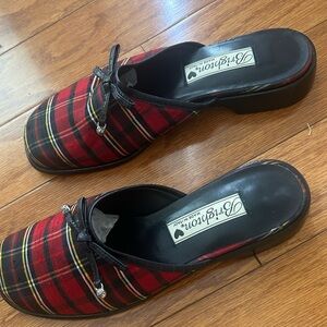Brighton Red and Black Plaid Mules with Bow